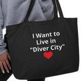 Live in "Diver City" w/ Red Heart X-Large Tote/Shopping Bag - Black