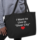 Live in "Diver City" w/ Red Heart X-Large Tote/Shopping Bag - Black