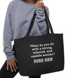 Strong Woman Hire X-Large Tote/Shopping Bag-Black