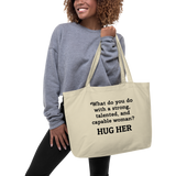 Strong Woman Hug X-Large Tote/Shopping Bag-Oyster