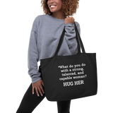 Strong Woman Hug X-Large Tote/Shopping Bag-Black